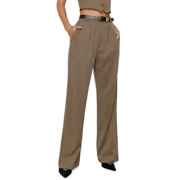 NEW Reformation Mason Pants Mushroom Brown Slack Size 24 3X Plus Slacks NWT - Picture 3 of 11